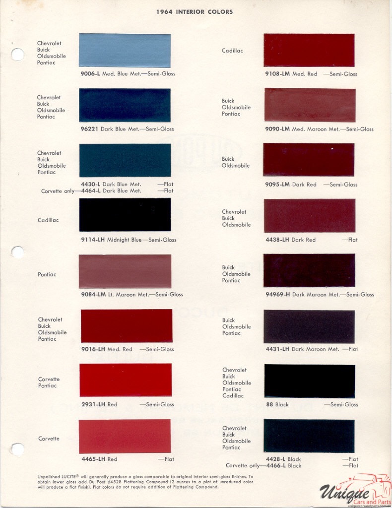 1964 General Motors Paint Charts DuPont 8